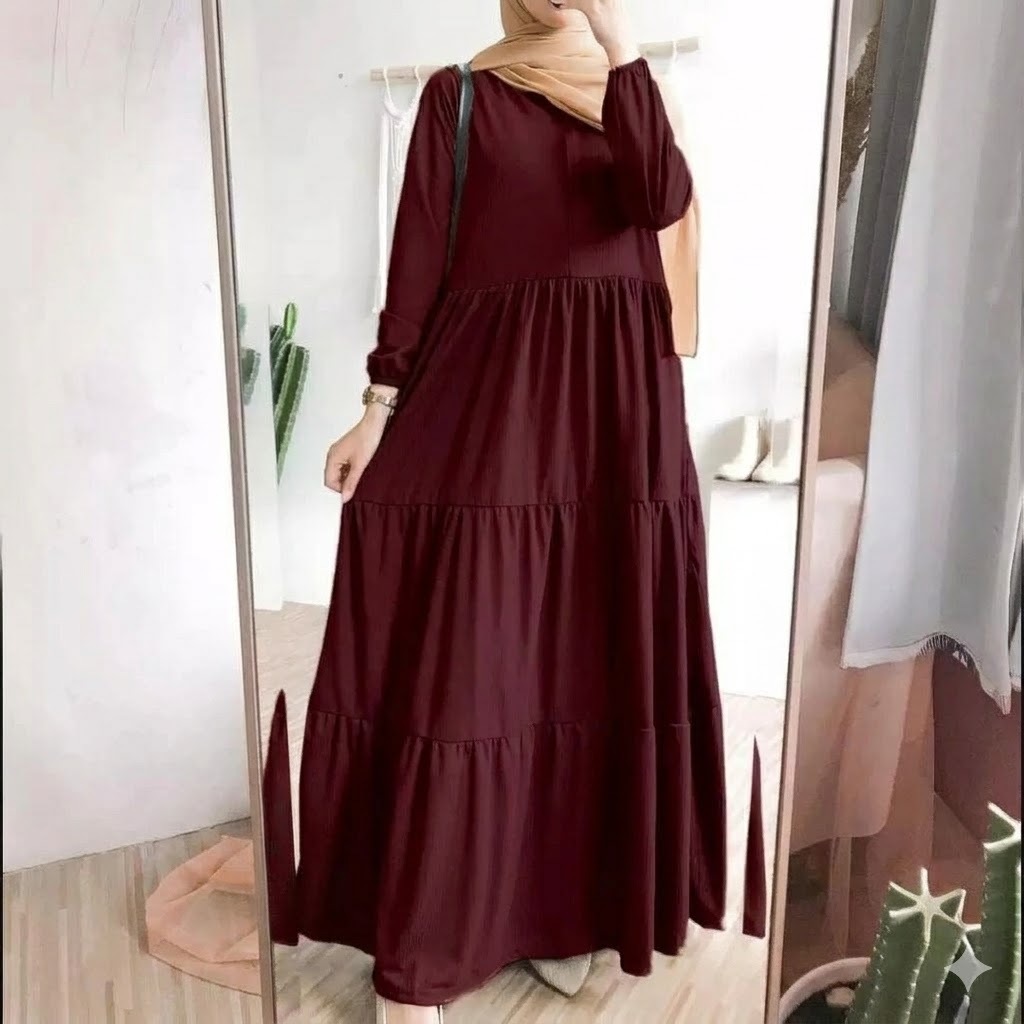 Gamis Polos Syari Rayon Maxy Dress Wanita Bahan Katun Rayon Premium Ukuran Standar Jumbo Hanum Dress