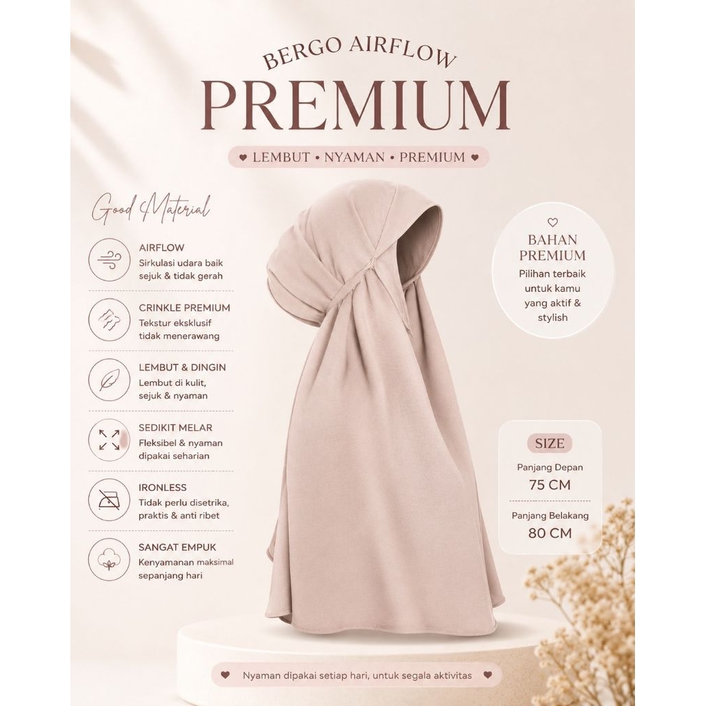hijab bergo Airflow Crinkle Premium kerudung kudung jilbab