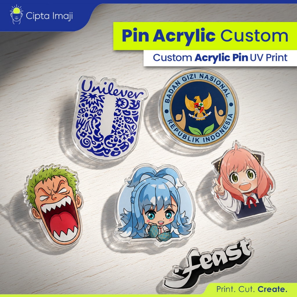 Pin Akrilik Custom / Bross Akrilik Custom / Enamel Pin Custom / Pin Dekorasi Topi Tas / Cetak Uv Pri