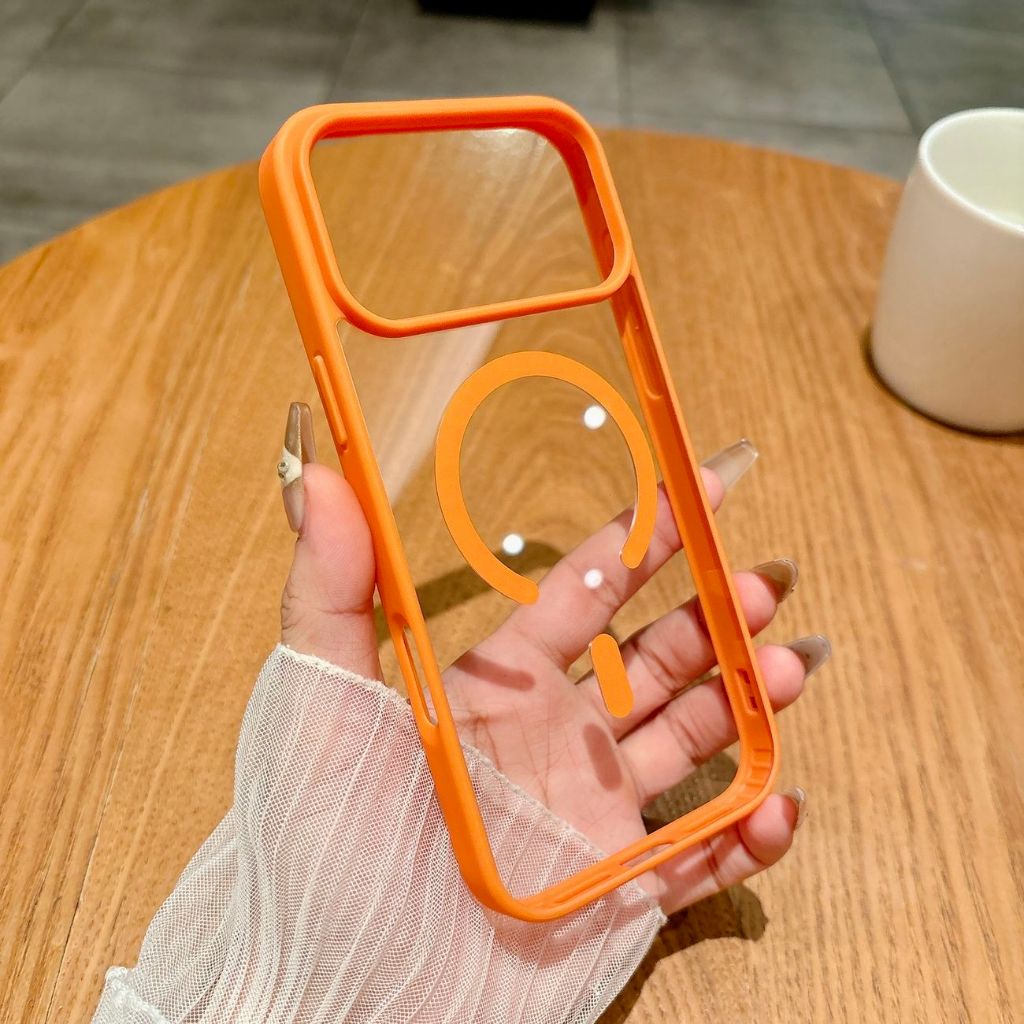 [+PACKING BOX ORI] Magsafe casing ponsel magnetik transparan Oranye for Iphone X XR XS MAX 11 12 13 