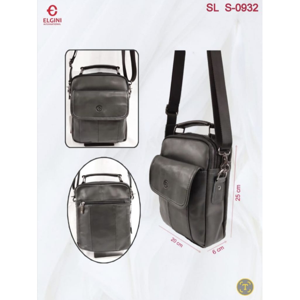 Tas selempang, tas samping UNISEX bahan kulit asli 100% brand ELGINI original