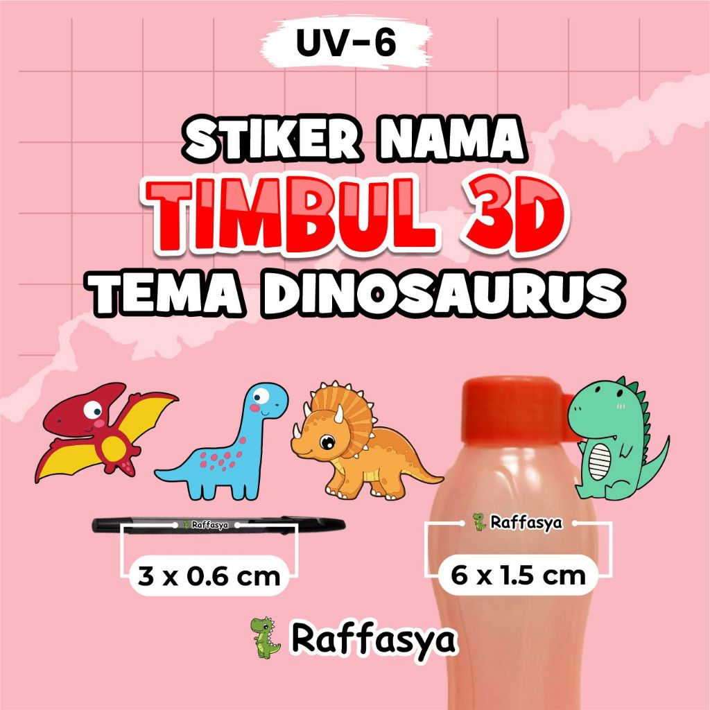 Stiker Timbul 3D Nama Anak Tema Dinosaurus Lucu