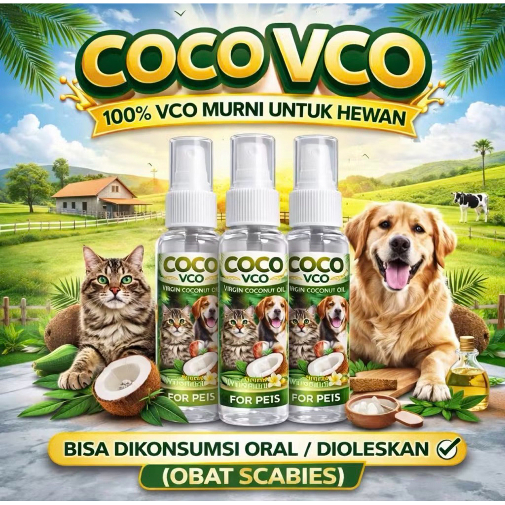 COCO VCO Virgin Coconut Oil (30 ml) VCO semprot/spray untuk hewan anjing kucing mengatasi luka jamur