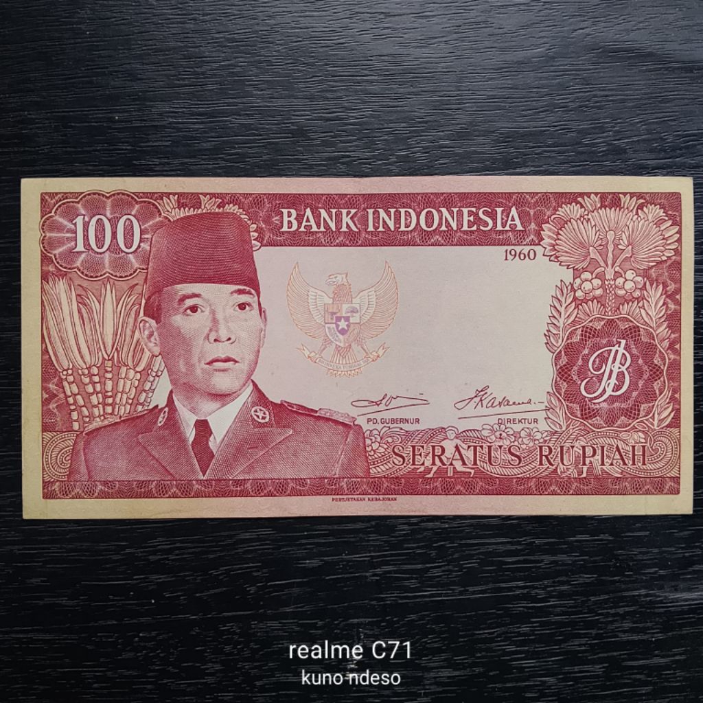 Uang Kertas Kuno 100 Rupiah 1960 – Soekarno (Bank Indonesia) | Kondisi AU (About Uncirculated)
