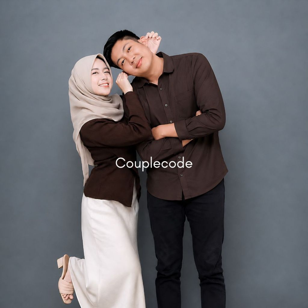 Oneset Couple - Blouse Rajut Silang Jisoo + - Rok Scuba + Jilbab  Bellasquare + Kemeja Lengan Panjan