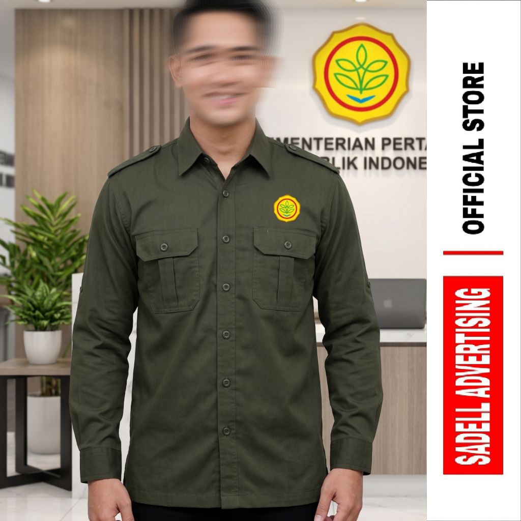 Kemeja PERTANIAN Seragam KEMENTAN RI Baju Kementerian Pertanian RI Hijau Army PDH Lengan Panjang Pri