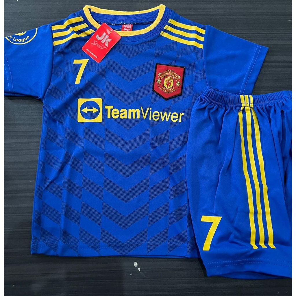 Setelan Jersey Baju Bola Anak Junior CLUB Warna Biru Tua Kuning Seragam Olahraga Kids