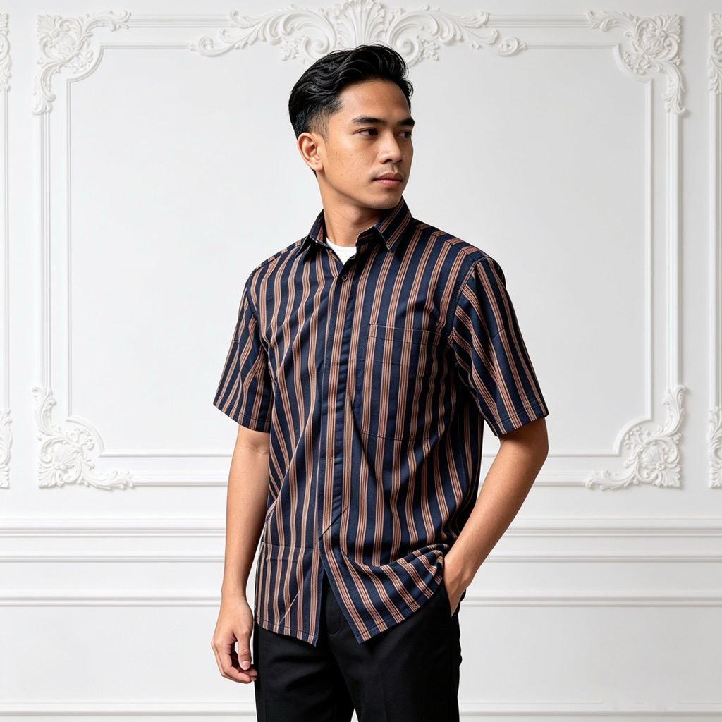 atasan kemeja lurik baju adat jawa lengan pendek dewasa pria