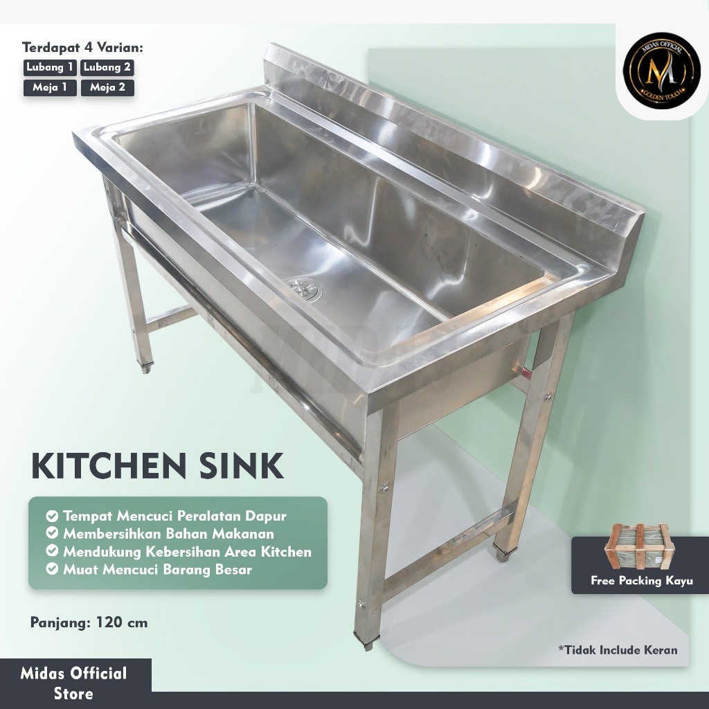 Kitchen Sink Stainless Steel 2 Lubang ( INCLUDE PACKING KAYU)-  Meja Bak Cuci Piring Dapur Pad Kitch