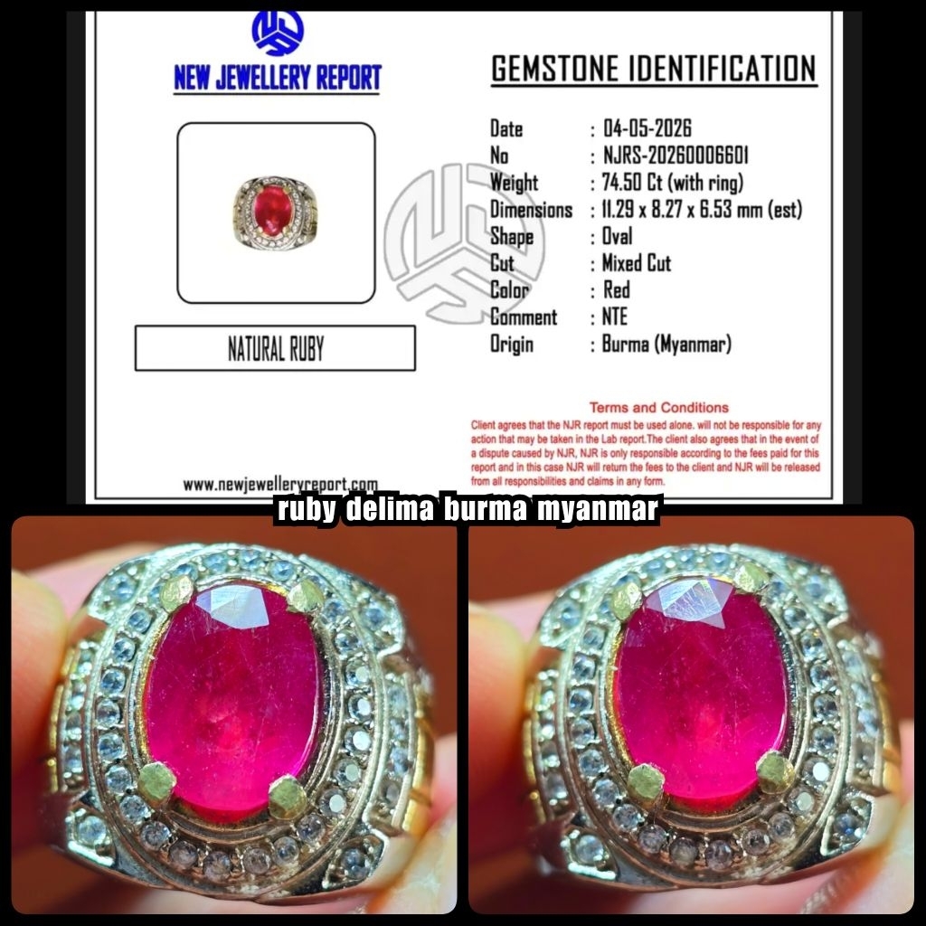 cincin permata ruby delima burma asli NTE ya