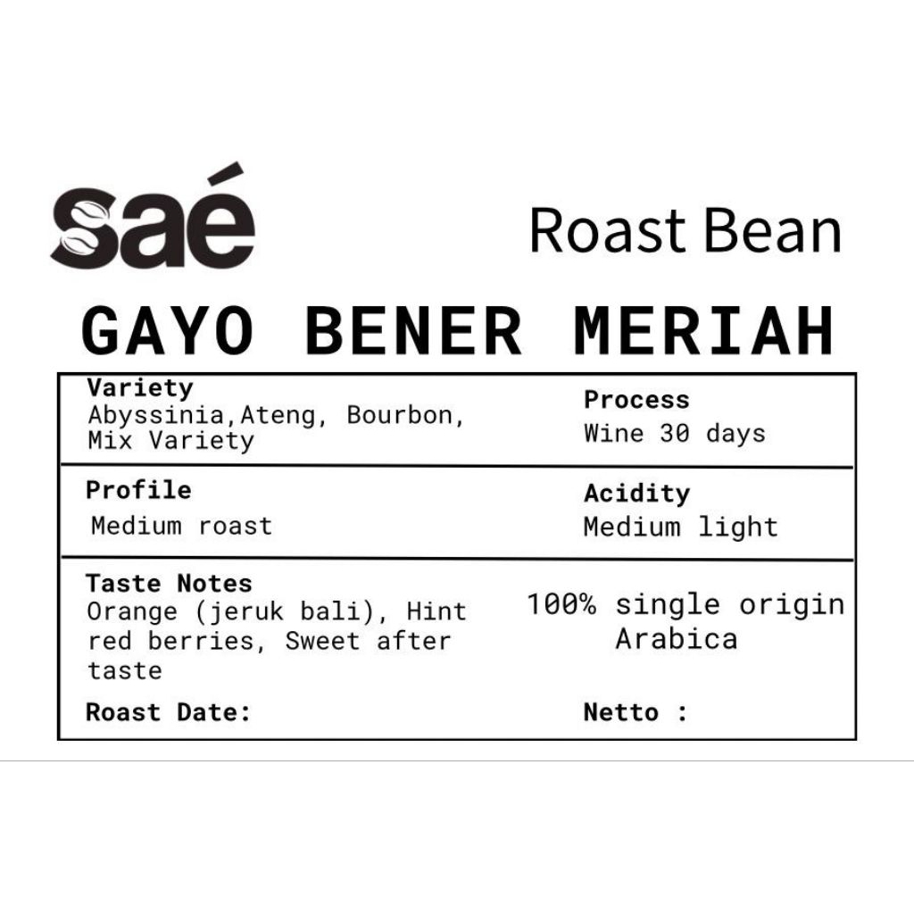 ARABIKA "GAYO BENER MERIAH" WINE STRONG"