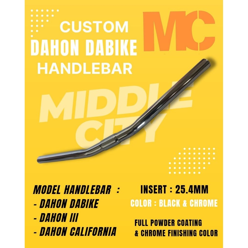Stang sepeda model Dahon Dabike California Handlebar 25.4 hitam dan chrom