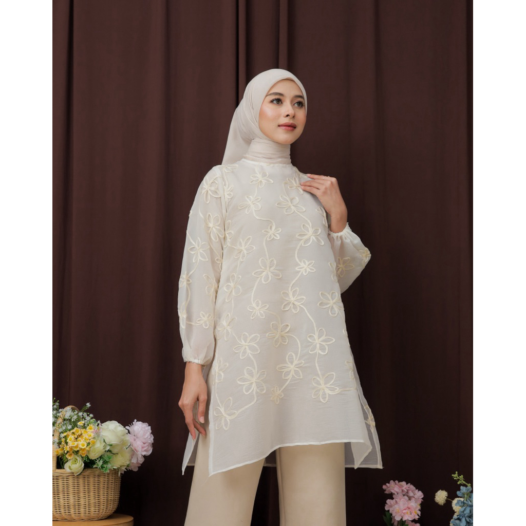 Tunik silk flower basic / tunik malay / tunik panjang / baju silk