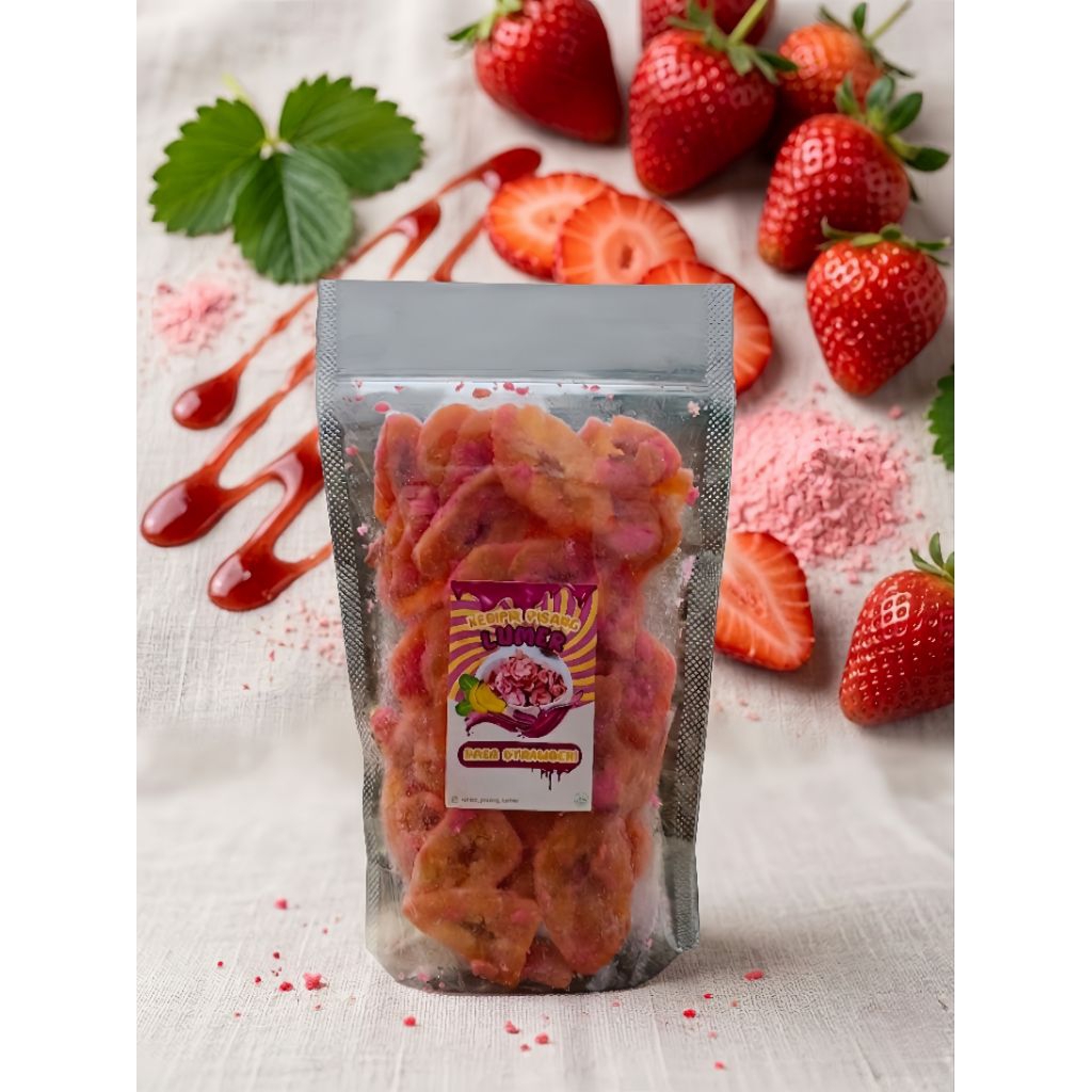 Keripik Pisang Lumer Rasa Strawberry - Kripik pisang Melted Crunchy & Lumer