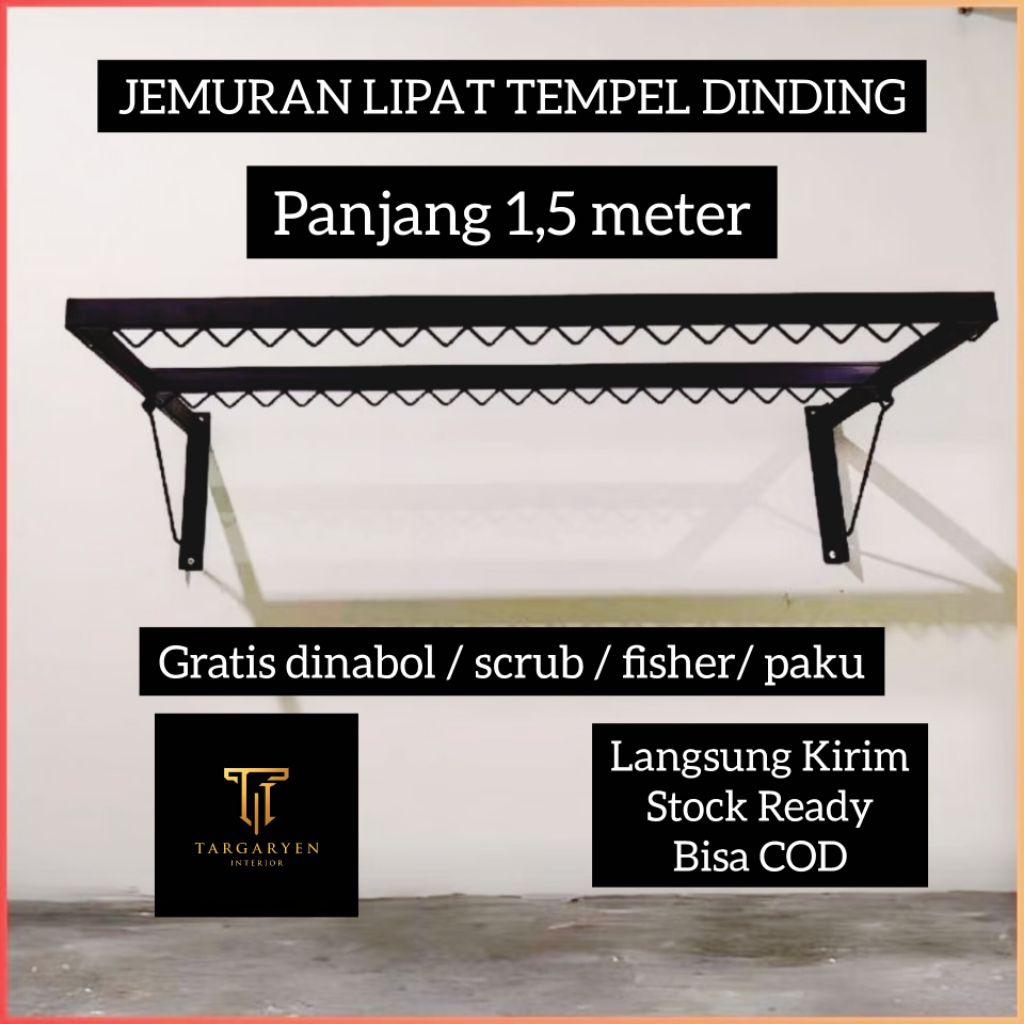 Jemuran Lipat Dinding Panjang 1,5 meter / Jemuran besi kokoh / Jemuran dinding