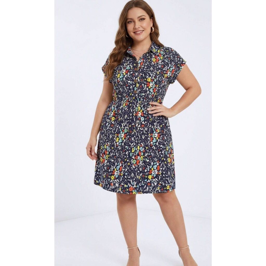 Dress sprt putih navy motif branded