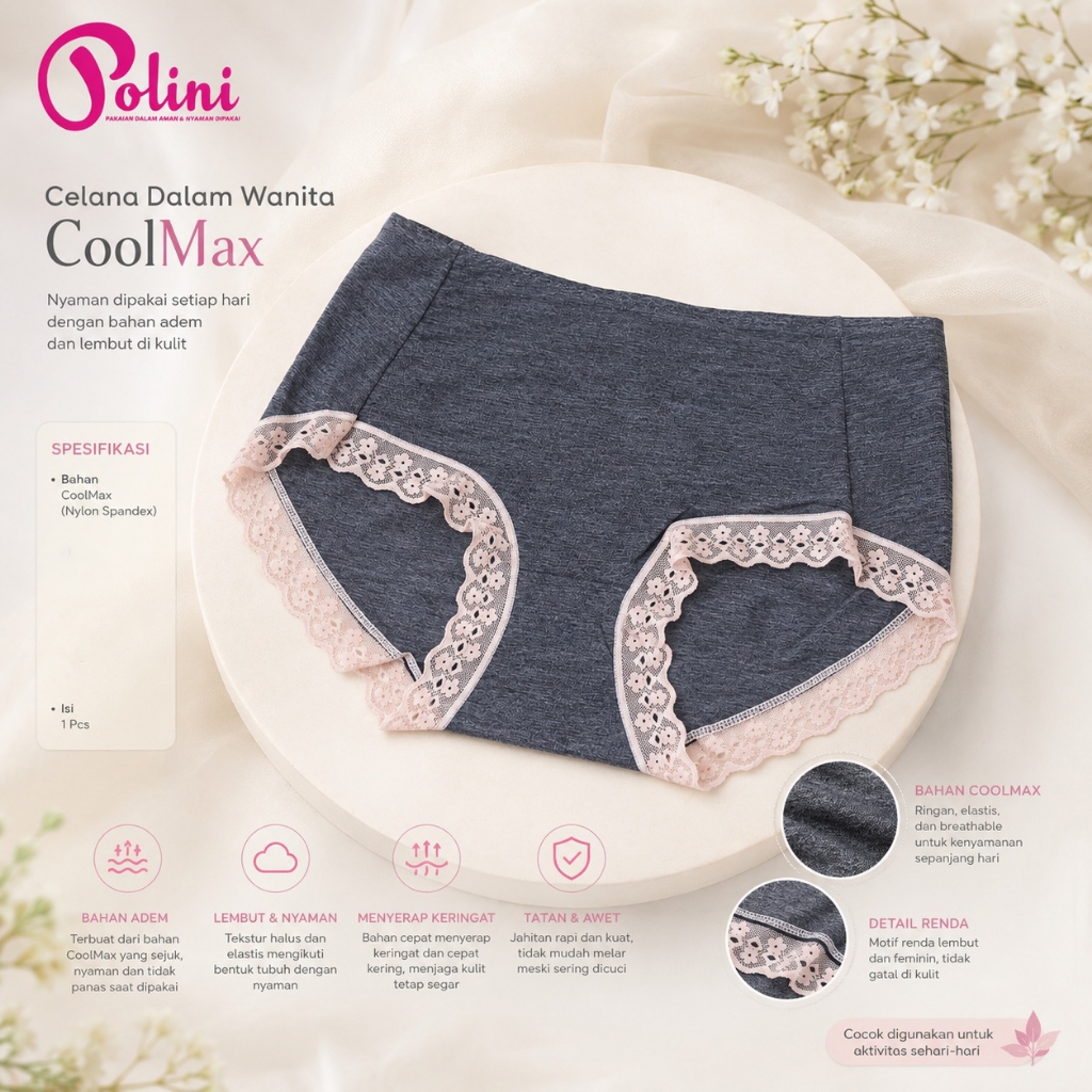 POLINI Celana Dalam Wanita List Renda Cd Katun 7284