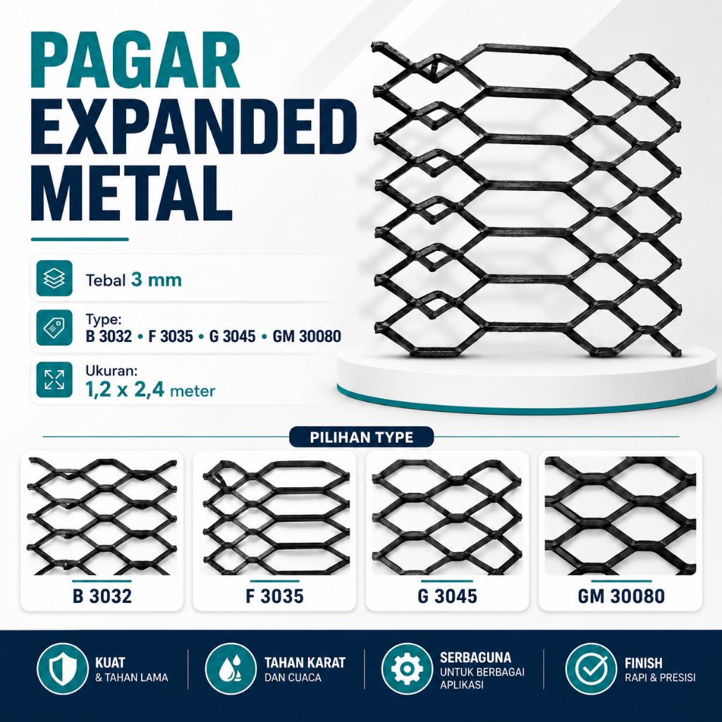 Pagar Expanded Metal 3 mm Type B 3032 F 3035 G 3045 GM 30080 1,2 x 2,4 M