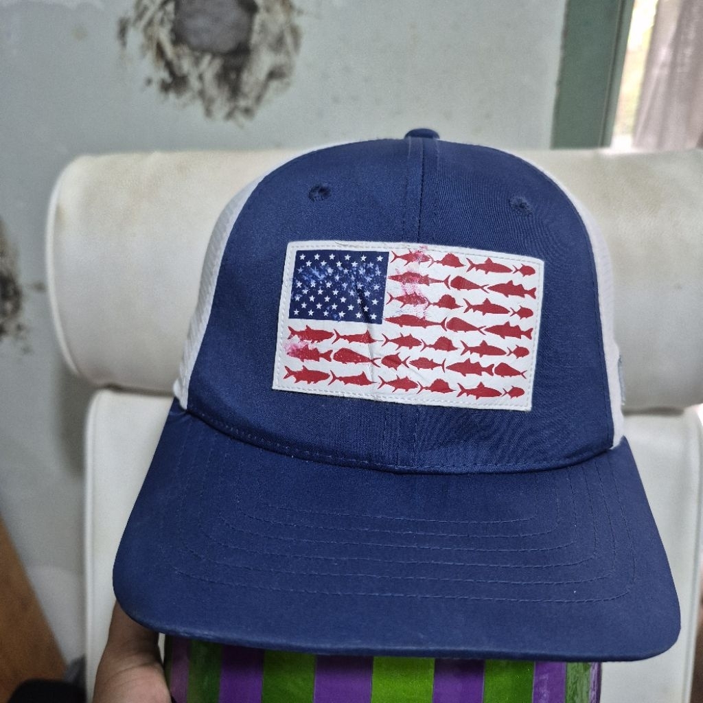 Topi Columbia PFG Blue White Flag