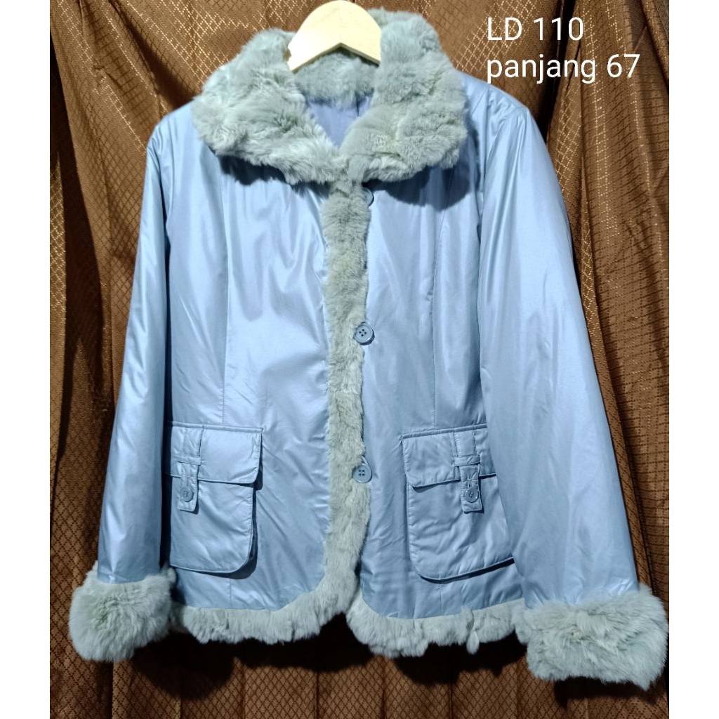 jaket winter puffer mix bulu kelinci mint jaket puffer casual mint jaket kerah bulu kelinci mint jak