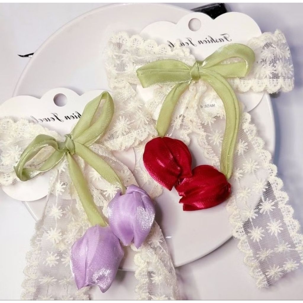JEPIT RAMBUT PITA BRUKAT TULIP Pita Rambut Brukat Korea Ribbon Pita rambut Couqueet Pita rambut kore