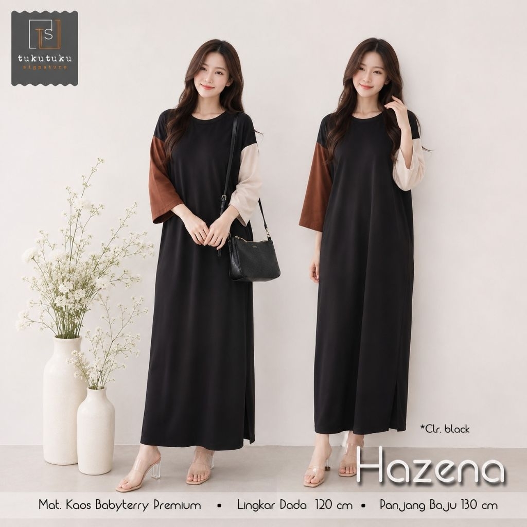 Hazena dress gamis kaos babytery jumbo ld 120 fit to Xxl