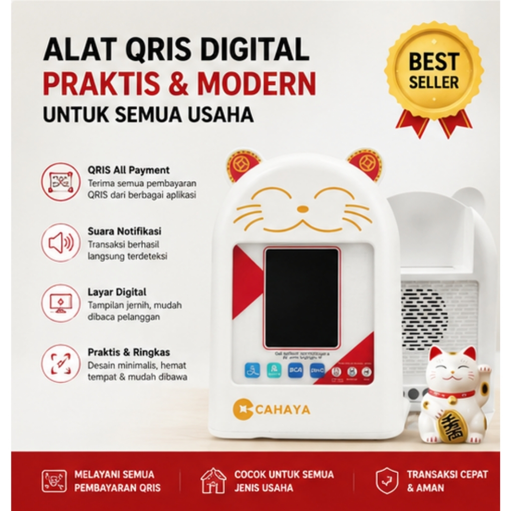 Soundbox QRIS Digital Kucing Lucu Voice Notifikasi Pembayaran Otomatis All Payment