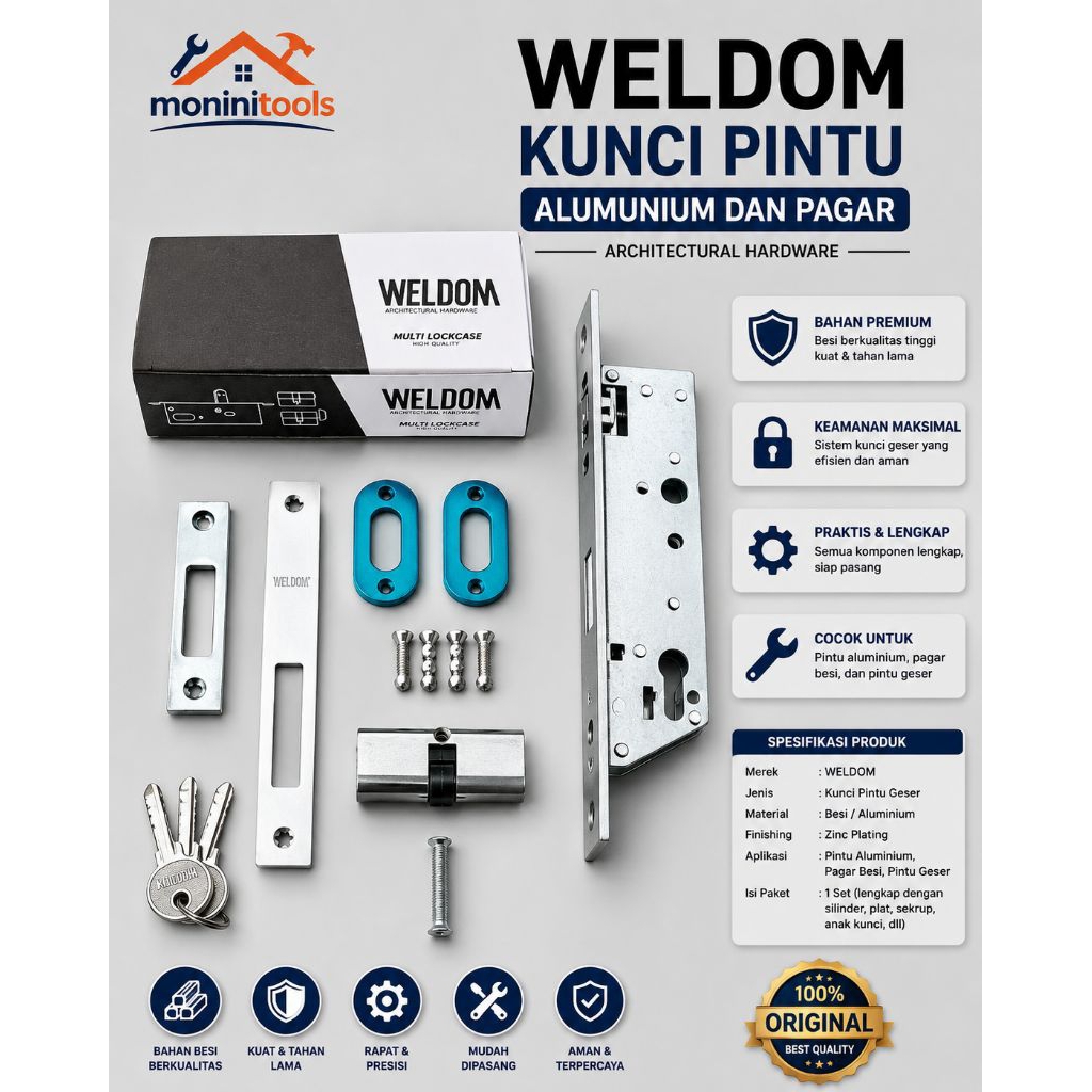 WELDOM Bodi Kunci Pintu Alumunium Kait Pagar Pintu Geser Sliding