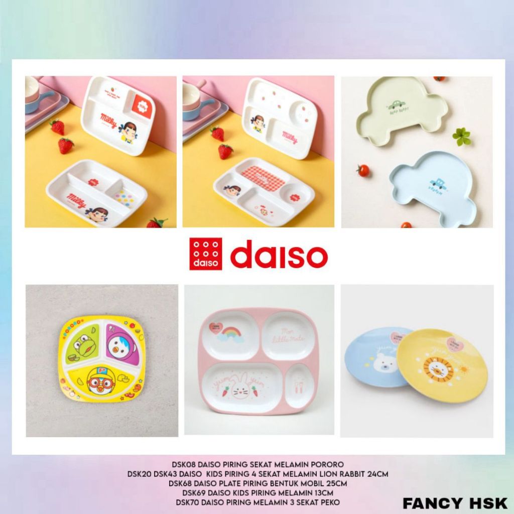 KOREA DAISO PIRING SEKAT PLATE MELAMIN CAR LION RABBIT PEKO DSK08 DSK20 DSK43 DSK68 DSK69 DSK70