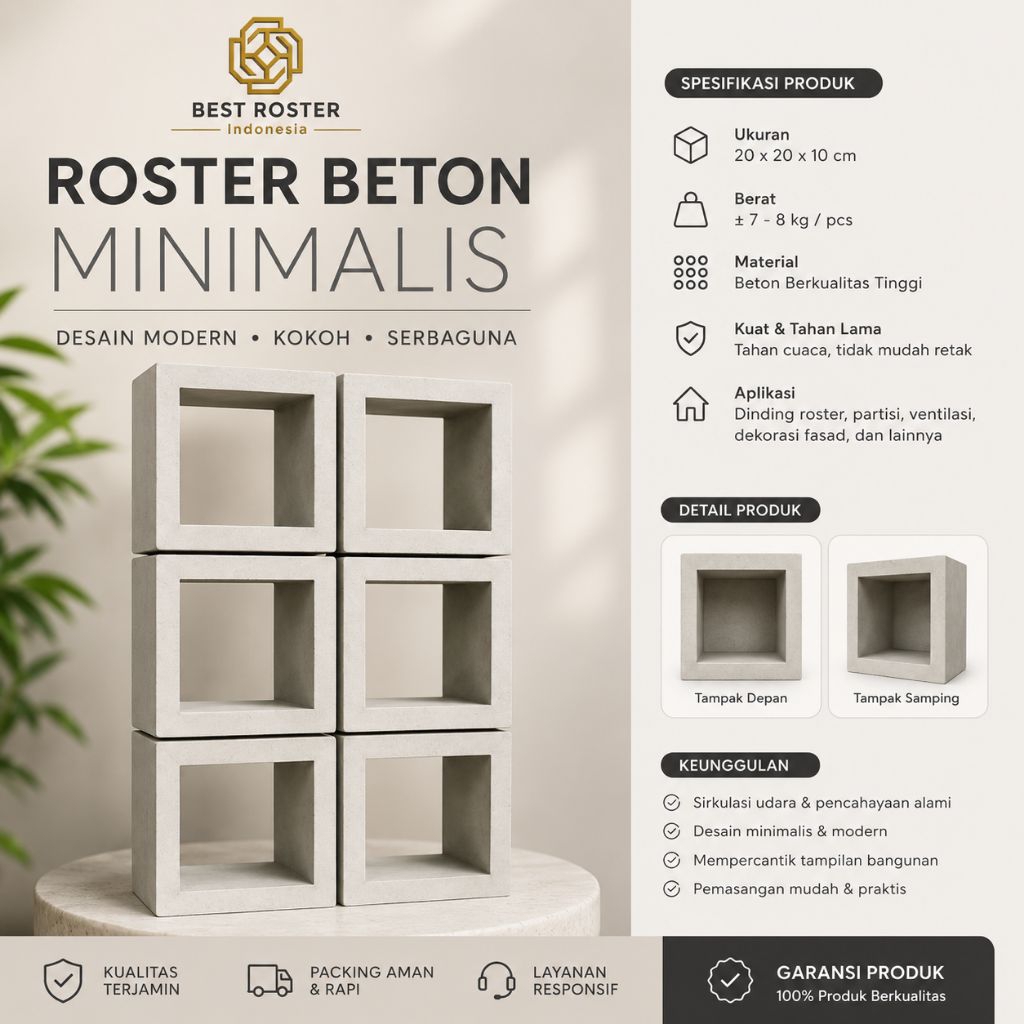 Roster Beton Minimalis Motif Kotak Polos