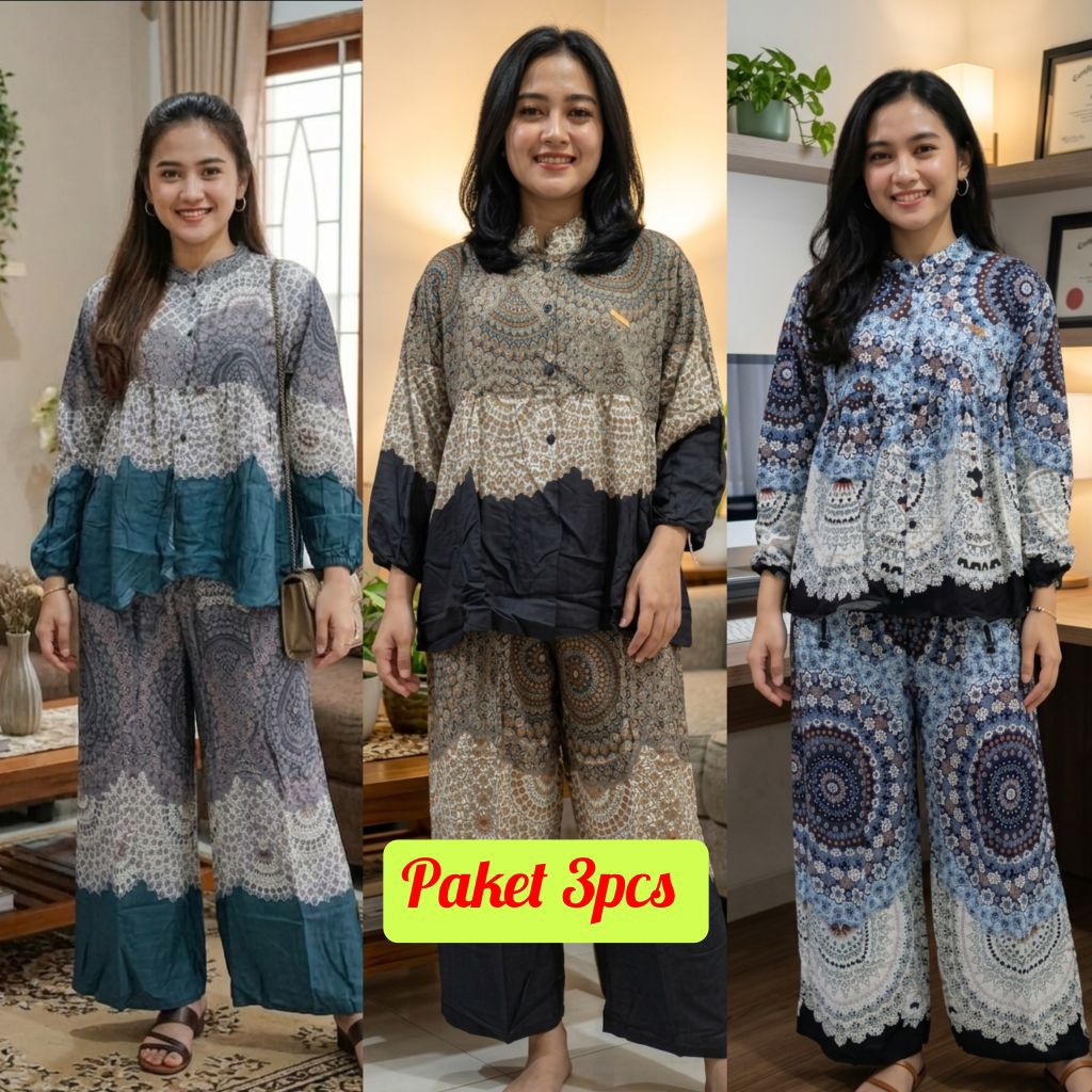 spesial promo hemat paket 3pcs//setelan celana, Gamis, setelan Rok, MIDI dress//paket 3pcs bahan ray
