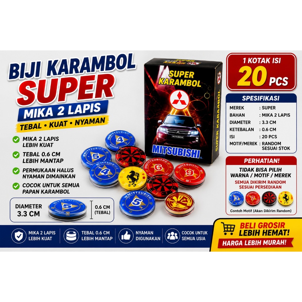Biji Karambol Super Diameter Besar / Jumbo Motif| koin krambol 2 lapis tebal 5 mm  | 1 set buah kera