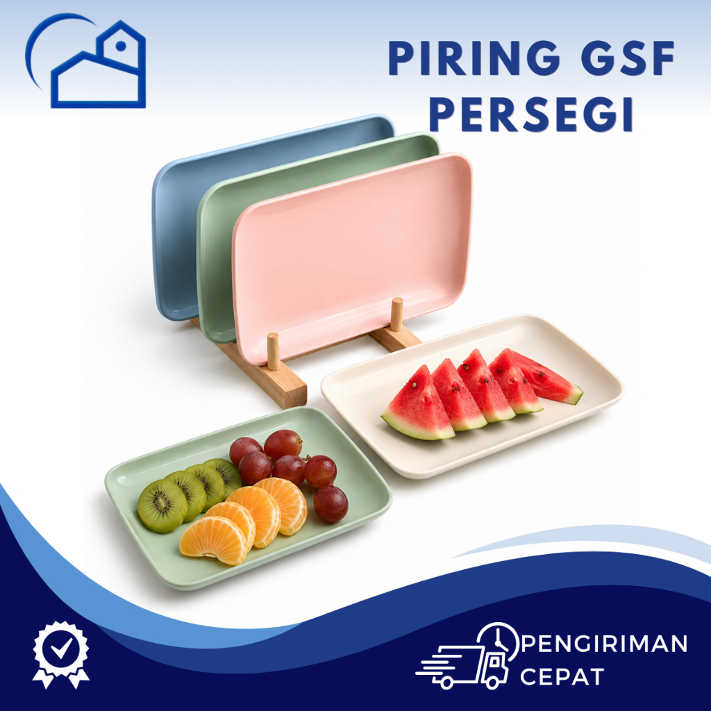 HOMESTATION - Piring Makanan Buah Set Warna Warni Bahan Jerami Piring Persegi Jerami Piring Makan