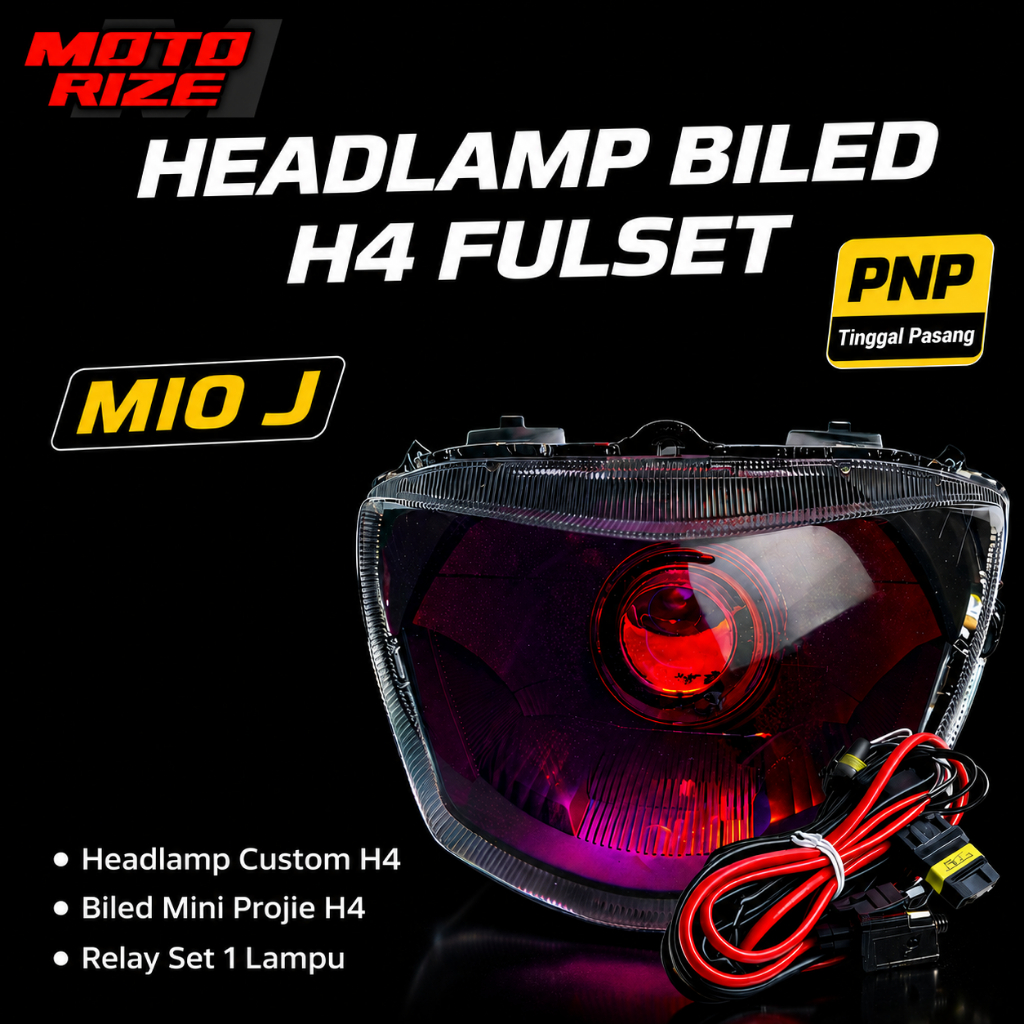 Headlamp Fullset Biled H4 Mio J Lampu LED Utama Terang Pnp Relay Set Tinggal Pasang
