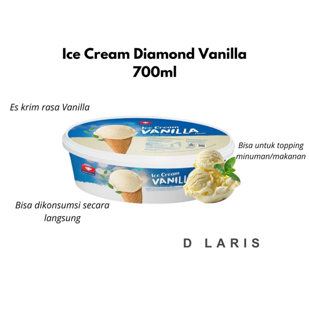 Ice Cream Diamond Vanilla 700ml Es Krim Box Kecil Rasa Vanila Creamy Lembut Enak