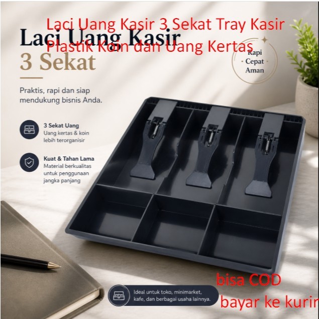 Laci Uang Kasir 3 Sekat Tray Kasir Plastik Koin dan Uang Kertas