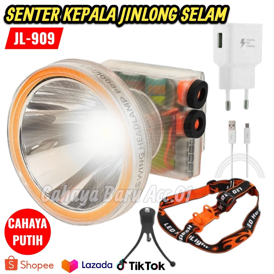 Senter Kepala Selam 300 Watt Jinlong JL-909 Super Terang Bonus Kacamata Renang Baterai 15000mAh Taha
