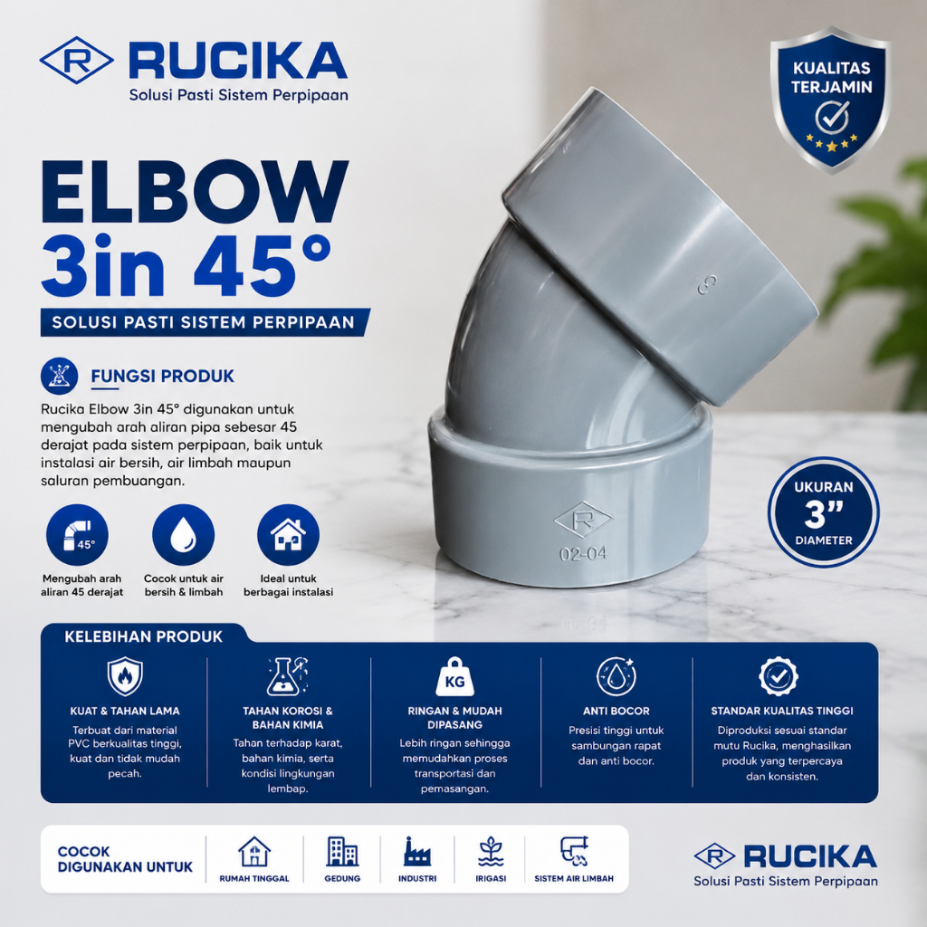 45° ELBOW PVC RUCIKA / Elbow 3 Inch Rucika