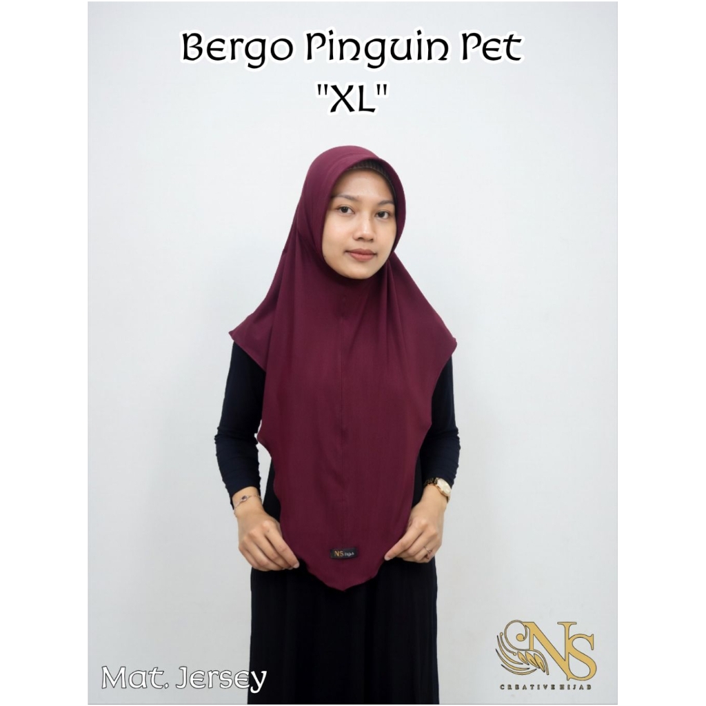 Bergo Pet Pinguin XL Hijab Daily Khimar Jersey Premium Kerudung Simple Praktis Jersey Premium by NS 