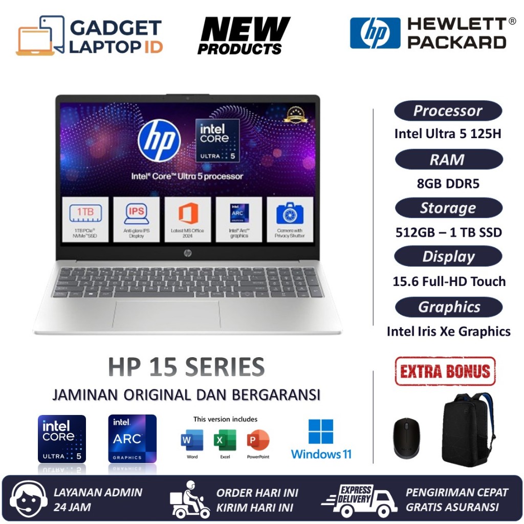 Laptop Touchscreen HP 15 Intel Ultra 5 125H  Ram 8GB DDR5 1TB SSD 15.6" FHD IPS Win11 Office 2024