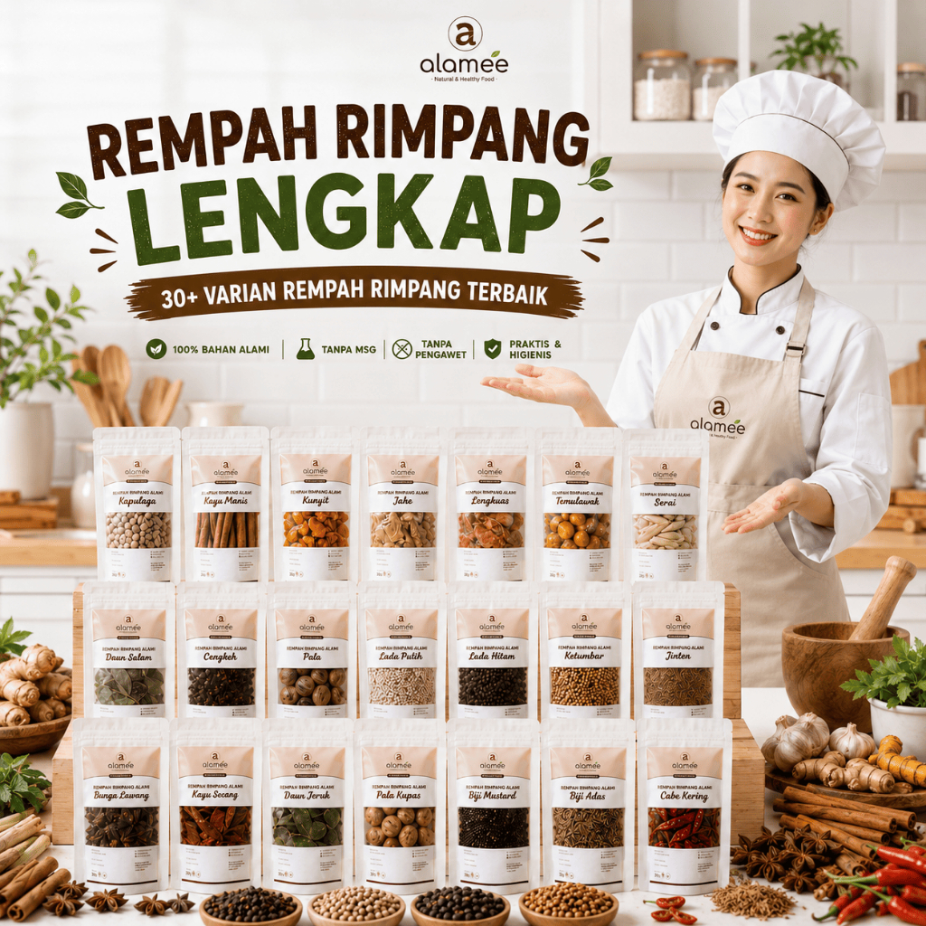 ALAMEE Bumbu Dapur Rempah Rimpang Temulawak Kayu Manis Jahe Kunyit Lada Hitam Kencur Ketumbar Kering