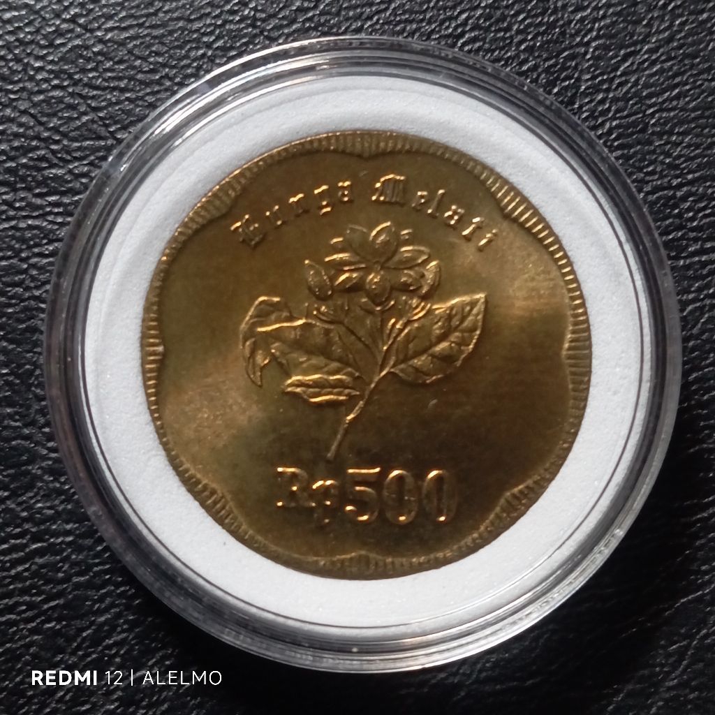 uang koin kuno 500 melati besar tahun 1991 gres luster asli