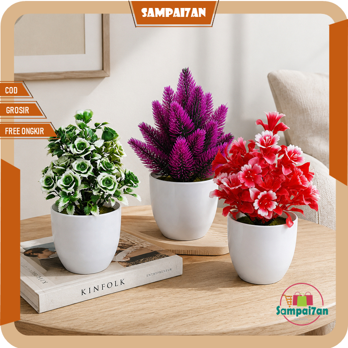 Bunga Hias Plastik Pot Pajangan Dekorasi Rumah Mini Artificial Flowers Palsu PBP26 PBP27 PBP28