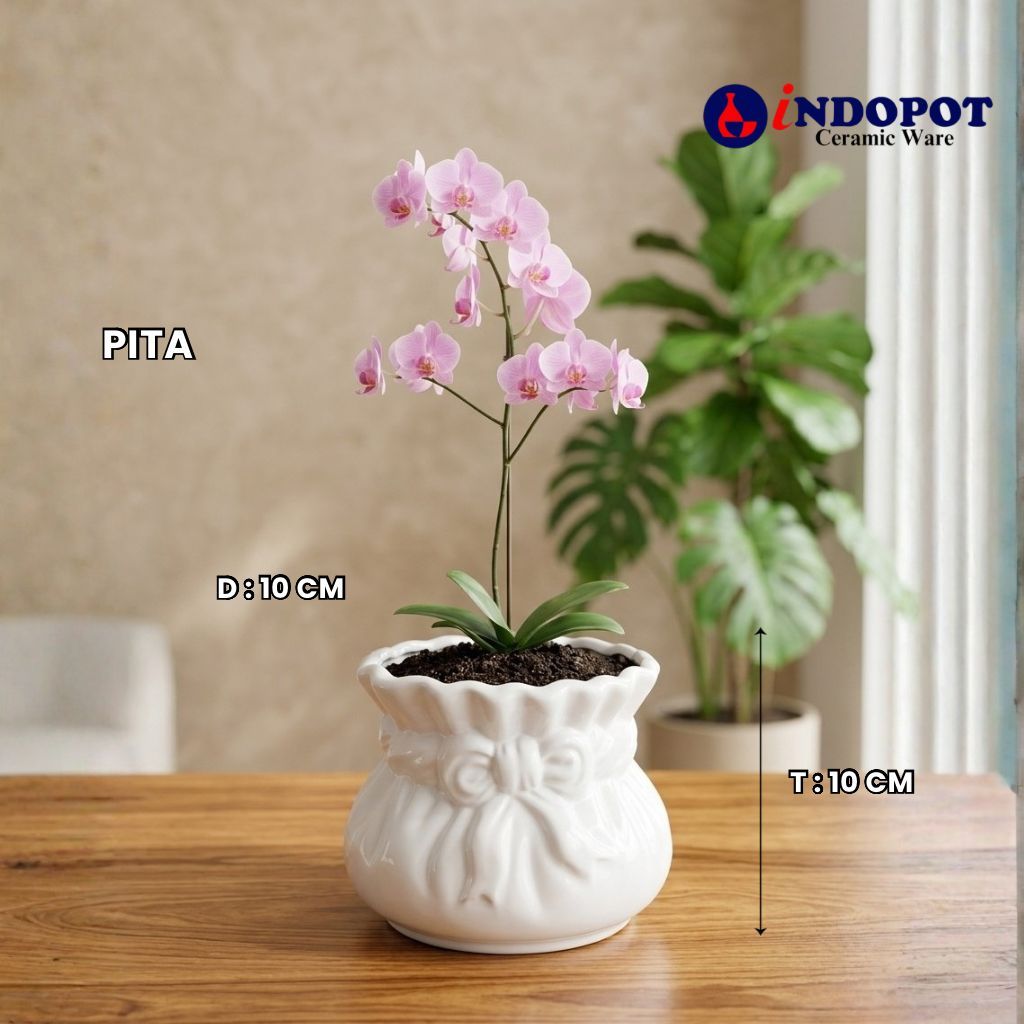 INDOVAS- Vas Pot Bunga Keramik Model PITA untuk tanaman Hias / Hidup / anggrek / sukulen / artificia