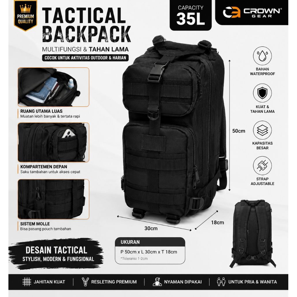 CROWN ORIGINAL TAS RANSEL PRIA ARMY/RANSEL TNI/RANSEL LEBANON/RANSEL ARMY MURAH BERKUALITAS