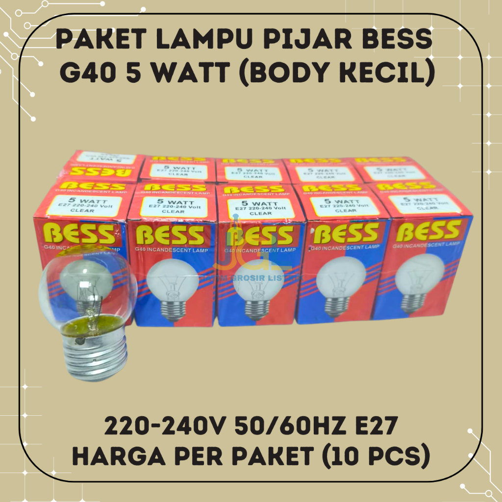 PAKET (10 PCS) Lampu Pijar Bohlam BESS G40 5 Watt Body Kecil E27 Dop Bess