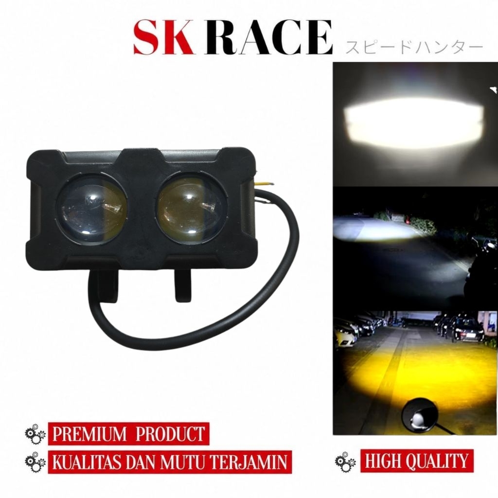 lampu tembak LED laser 2 mata putih kuning