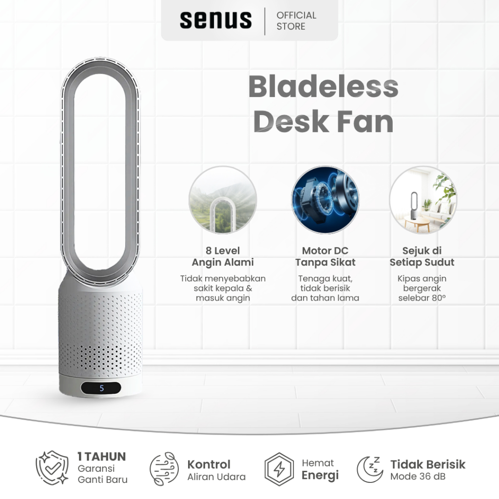 SENUS Bladeless Fan | Kipas Meja Minimalis Tanpa Baling Tidak Berisik 40W