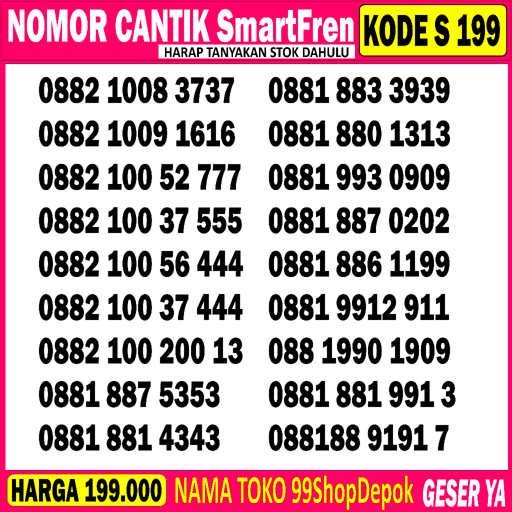 Kartu Perdana Nomor Cantik SmartFren 11 Digit P1 - Nomor Cantik SmartFren 12 Digit 4g 5g 8989 8899