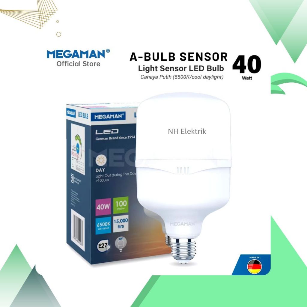 MEGAMAN Bohlam Lampu LED T-Bulb Jumbo Kapsul LS Light Sensor Cahaya 40W 40 Watt YTT120Z1 E27 Putih W